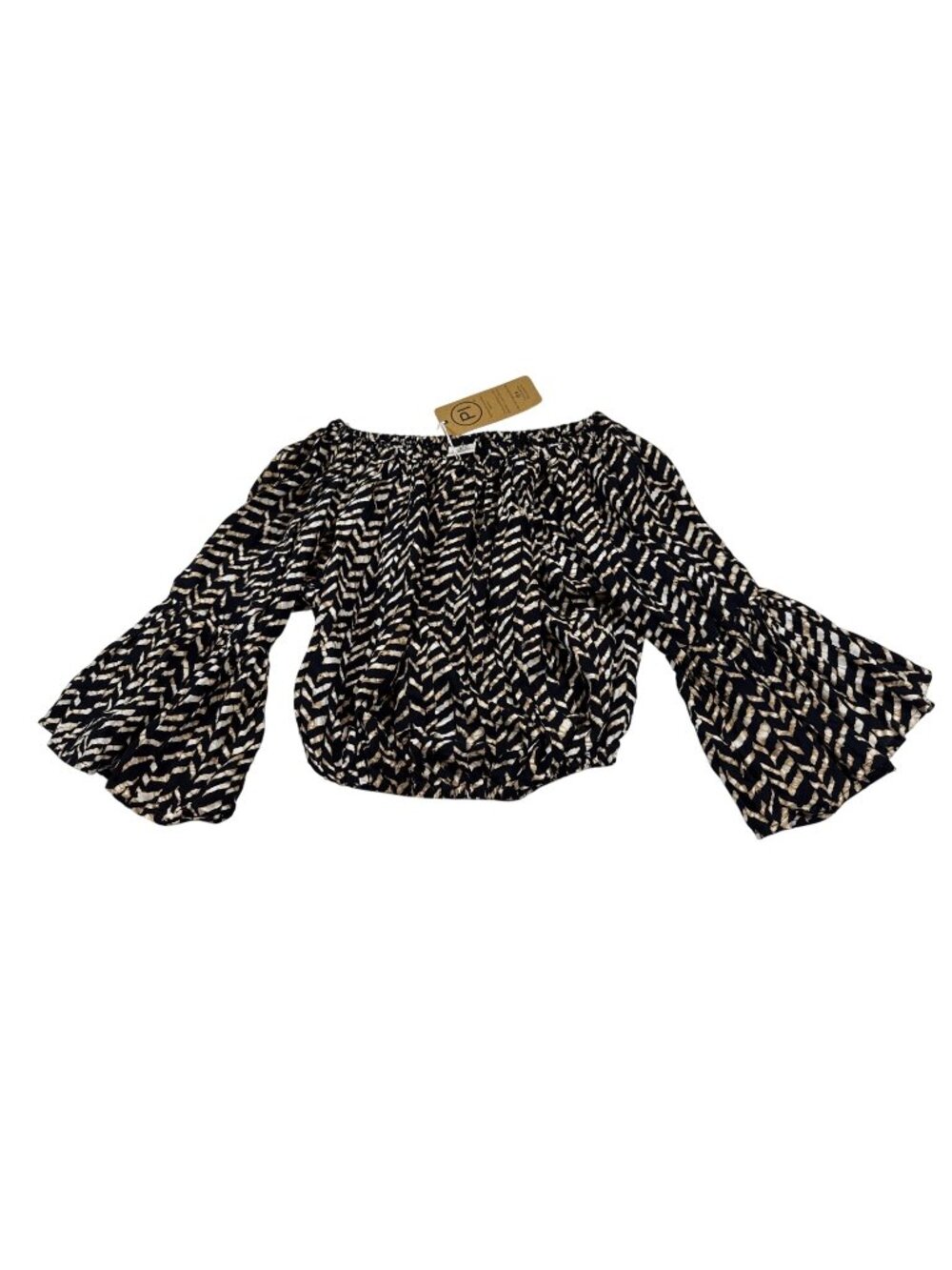 PI Yoga Boutique & Bohemian Bell Sleeve Crop Top Medium Handmade (S667)